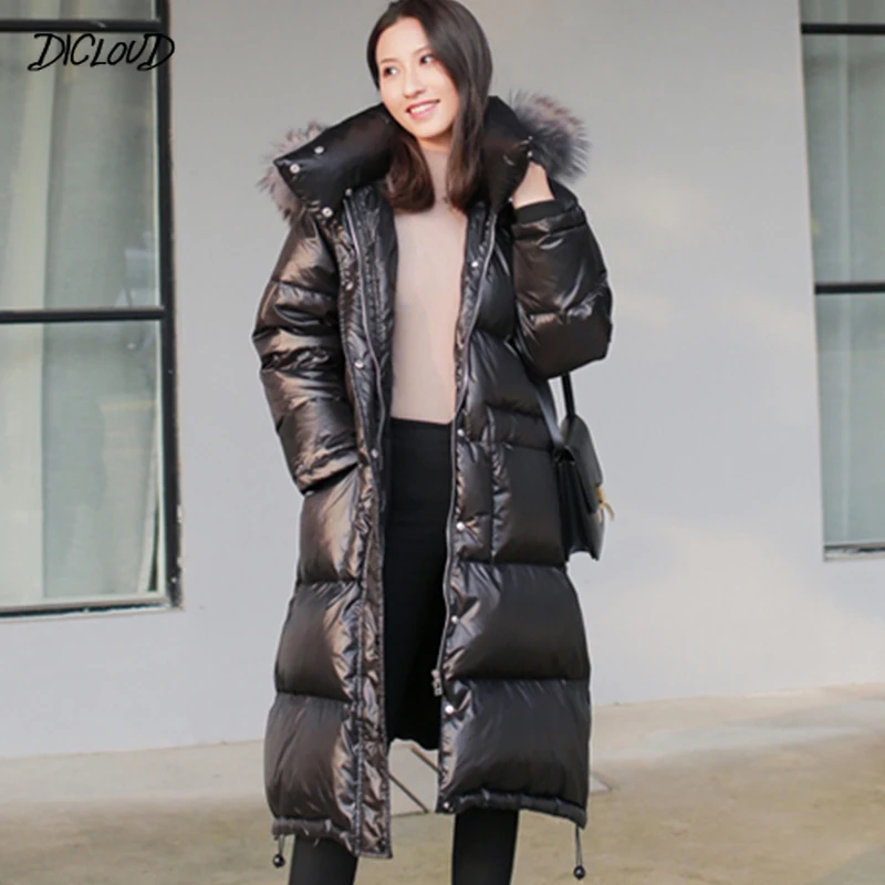 Женское Свободное пальто с капюшоном DICLOUD черное толстое длинным рукавом и