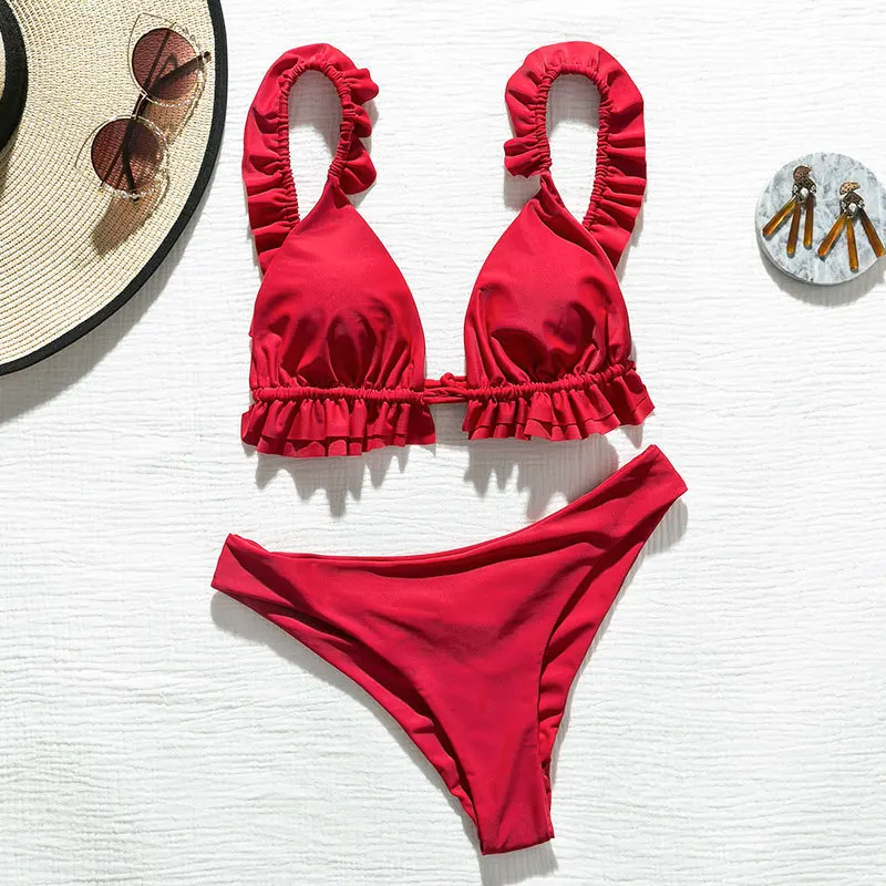 Bikinx треугольный белый женский купальник летняя пляжная одежда комплект бикини с оборками плиссированный купальник пуш-ап женский купальник - Цвет: 5