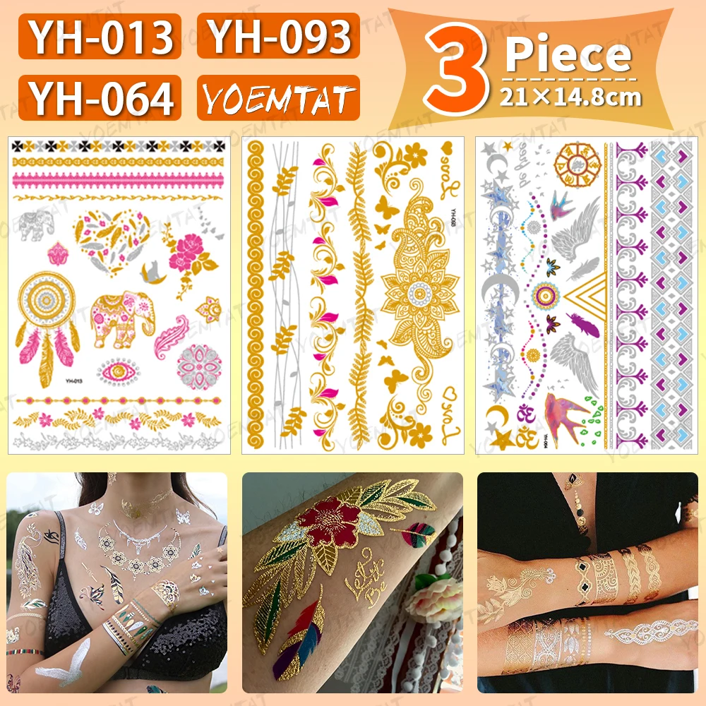 

3pcs/batch Golden Rose Flower Wrist Female Tatto Waterproof Temporary Tatoo Sticker Flash Fake Tattoo Girl