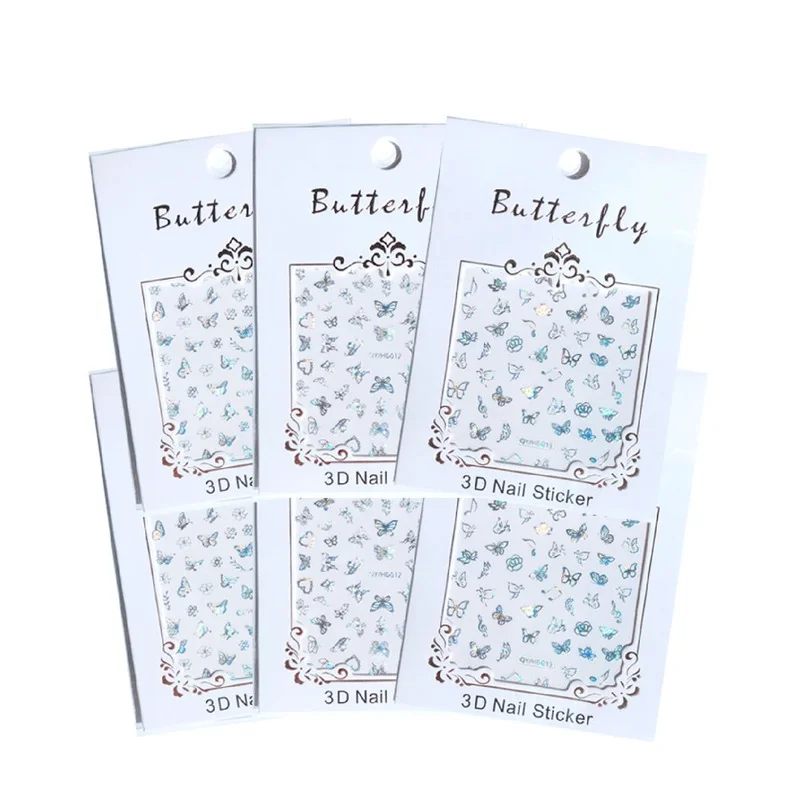 

5pcs 5D Embossed Laser Butterfly Nail Art Decorations Water Nail Stickers Decal Slider Manicure Watermark Foil Nail Accesoires