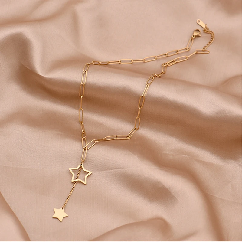 

MEYRROYU Stainless Steel Gold Color Star Thin Chain Choker Necklace For Women 2021 Trend New Gift Party Festival Fashion Jewelry