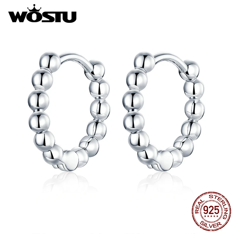 WOSTU 100% Настоящее 925 пробы серебряные круглые серьги с помпоном милый шар горячая