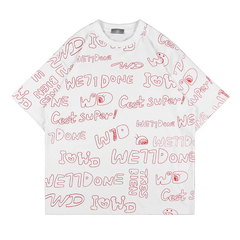 

Men Women Welldone T Shirt Graffiti Letters Hand-painted Irregular Pattern Loose Short-sleeved T-shirt Oversized Clothing