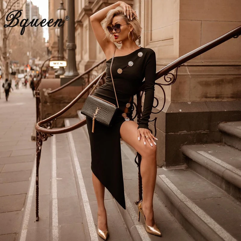 Bqueen 2019 сексуальное платье с одним открытым плечом длинным рукавом Бандажное