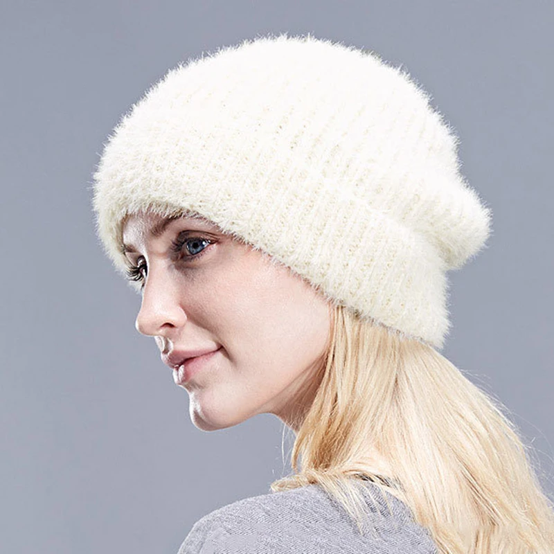 

Зимние шапки женские вязаные шапки с кроличьим мехом женские Skullies повседневная шапка шапо толстая подкладка теплый чепчик S2587