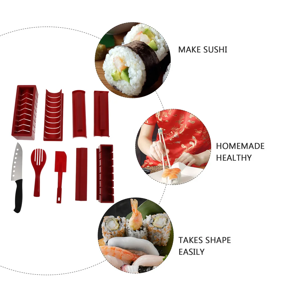 

1 Set 11Pcs Sushi Making Tools Kitchen Rice Roll Moulds Stylish Sushi Molds