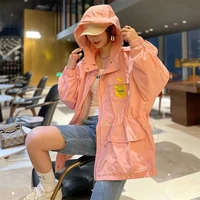 hooded sun protection coat women thin summer 2021 new loose breathable pleated sun protection jacket student windbreaker lining