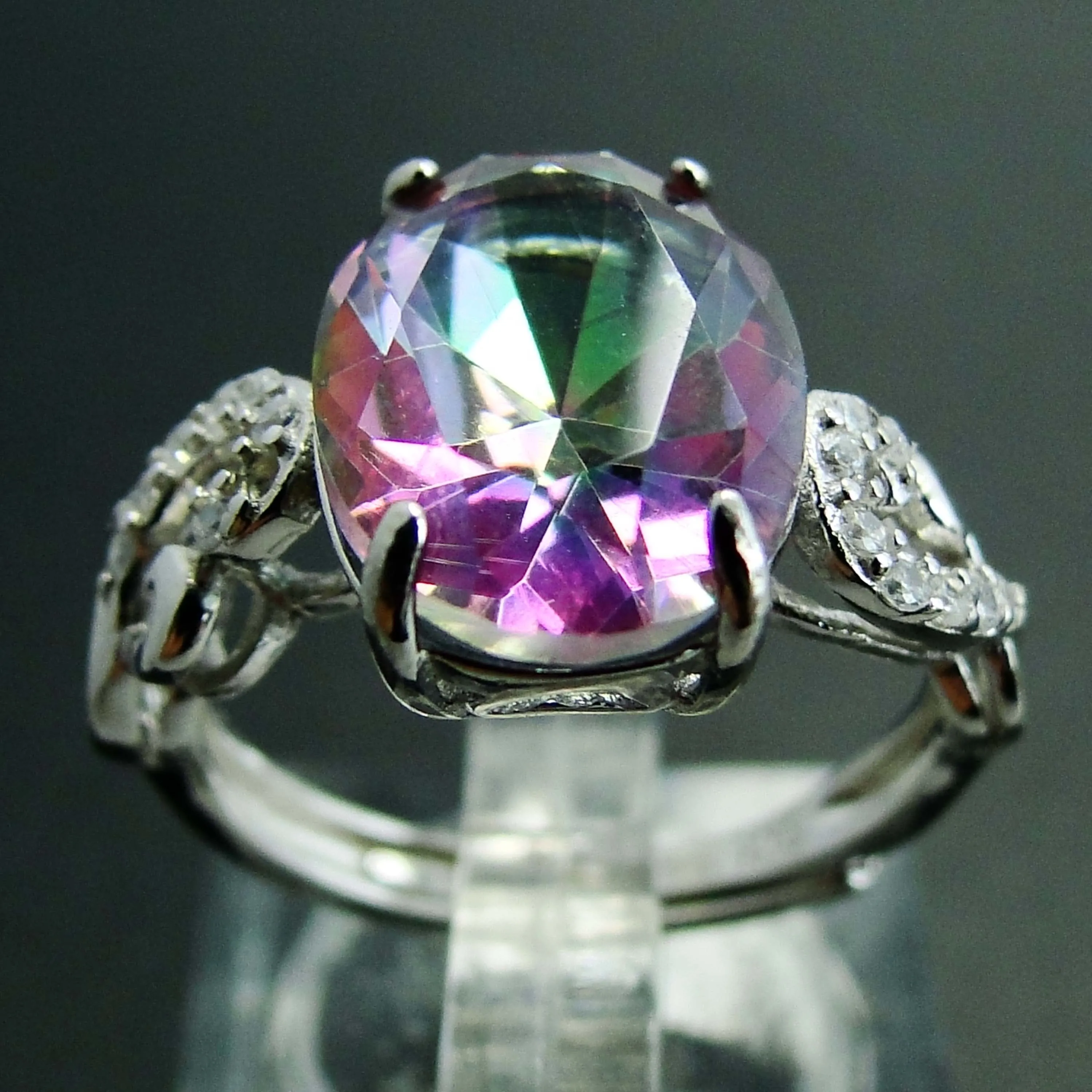

New Arrivals Rainbow Mystic Topaz Ring & Green CZ In 925 Sterling Silver Engagement Wedding Women Rings For Gift