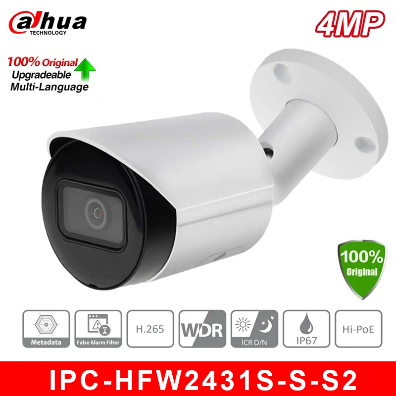 

4MP IP Camera IPC-HFW2431S-S-S2 Starlight WDR IR Bullet Network Camera Support POE Upgraded Version of IPC-HFW1431S For Dahua