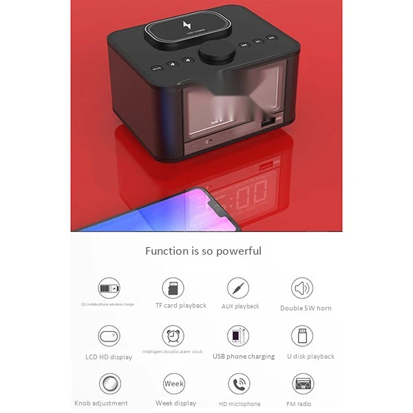 Беспроводной зарядный Будильник Bluetooth динамик fm-радио со светодиодный дисплеем для IPhone Xs Max, XR, X/Xs, Galaxy S9/S8/S7, AirPods