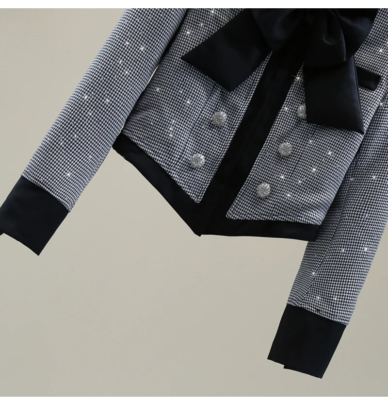 Роскошный короткий костюм со стразами и бантом осенне-зимняя одежда 2021 модное