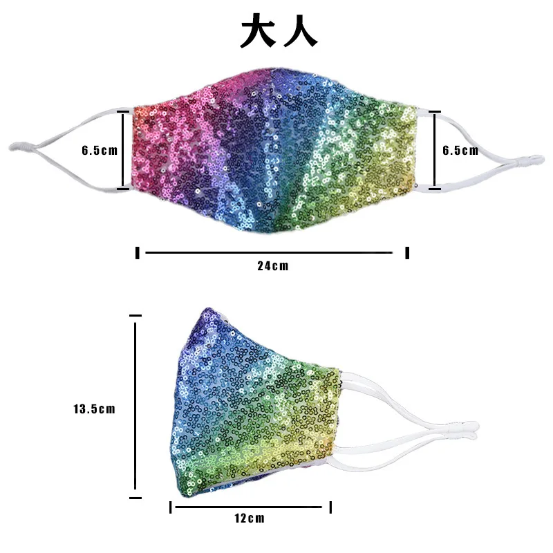 

10pc Adult Reusable Face Protective Mask Fashion Washable Dust Mask Bling Shinning Sequins Women Mouth Facial Cover