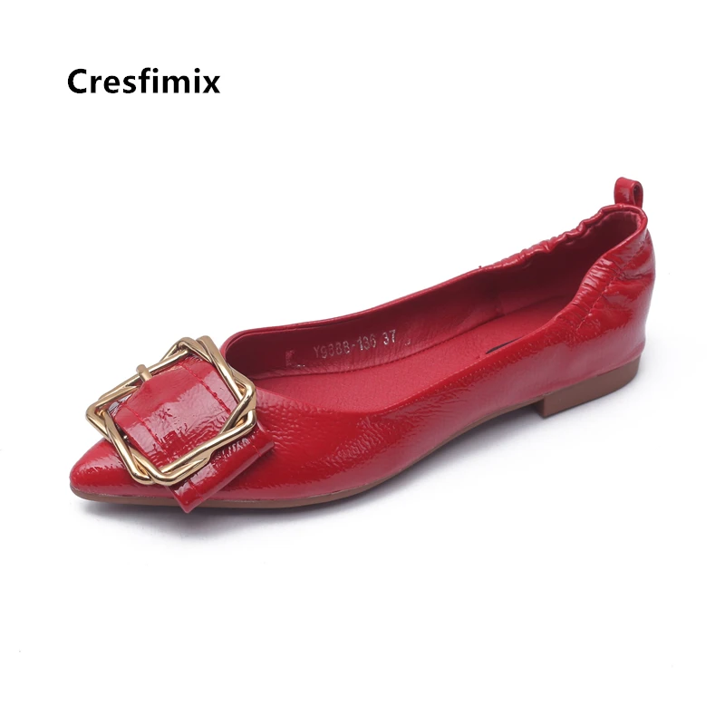 Cresfimix mocasines mujer Женские милые черные туфли из искусственной кожи с острым носком