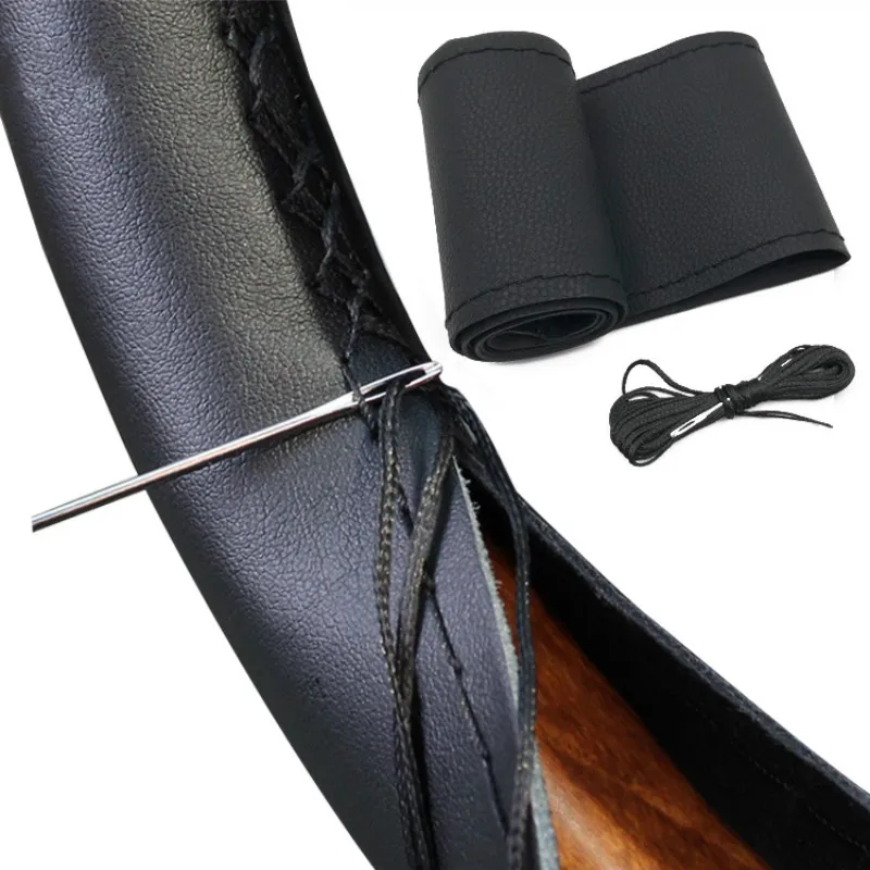 

DIY Steering Wheel 37cm/38CM Covers Soft Leather Braid on The Steering-wheel of Car with Needle and Thread Interior Accessories