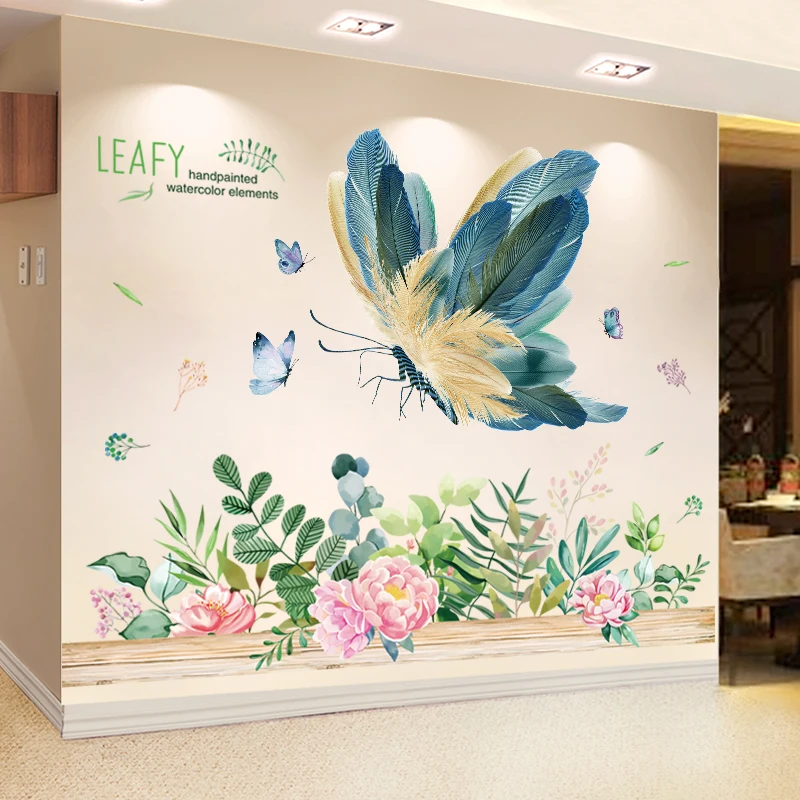 

[shijuekongjian] Butterflies Animal Wall Stickers DIY Flower Leavs Wall Decals for Kids Rooms Baby Bedroom Home Decoration