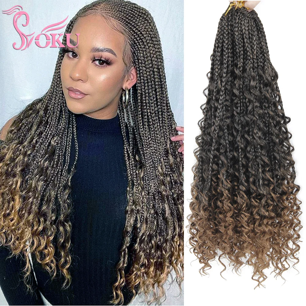 SOKU Goddess Box Braids Crochet Hair Blonde Bohemian River Locs With Curly Ends Pre Looped Synthetic Braiding Hair Extension