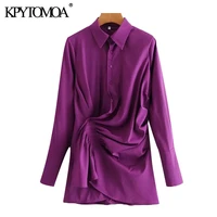kpytomoa women 2021 chic fashion pleated wrap cozy mini dress vintage long sleeve button up female dresses vestidos mujer