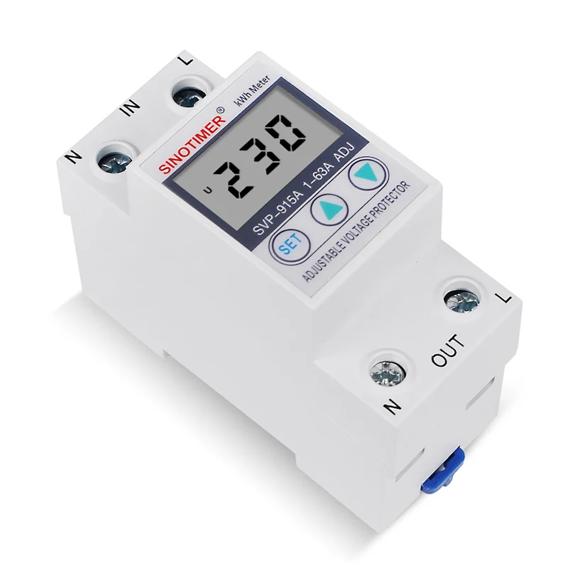 63A 220V din-рейка Регулируемый предохранитель напряжения Реле тока предельная защита с ваттметром кВт/ч счетчик энергии Потребляемая мощность