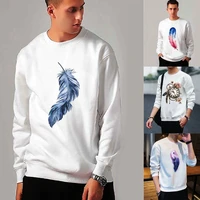 mens hoodie fashion o neck long sleeve feather pattern print youth harajuku sports pullover boys sweatshirt hoodies