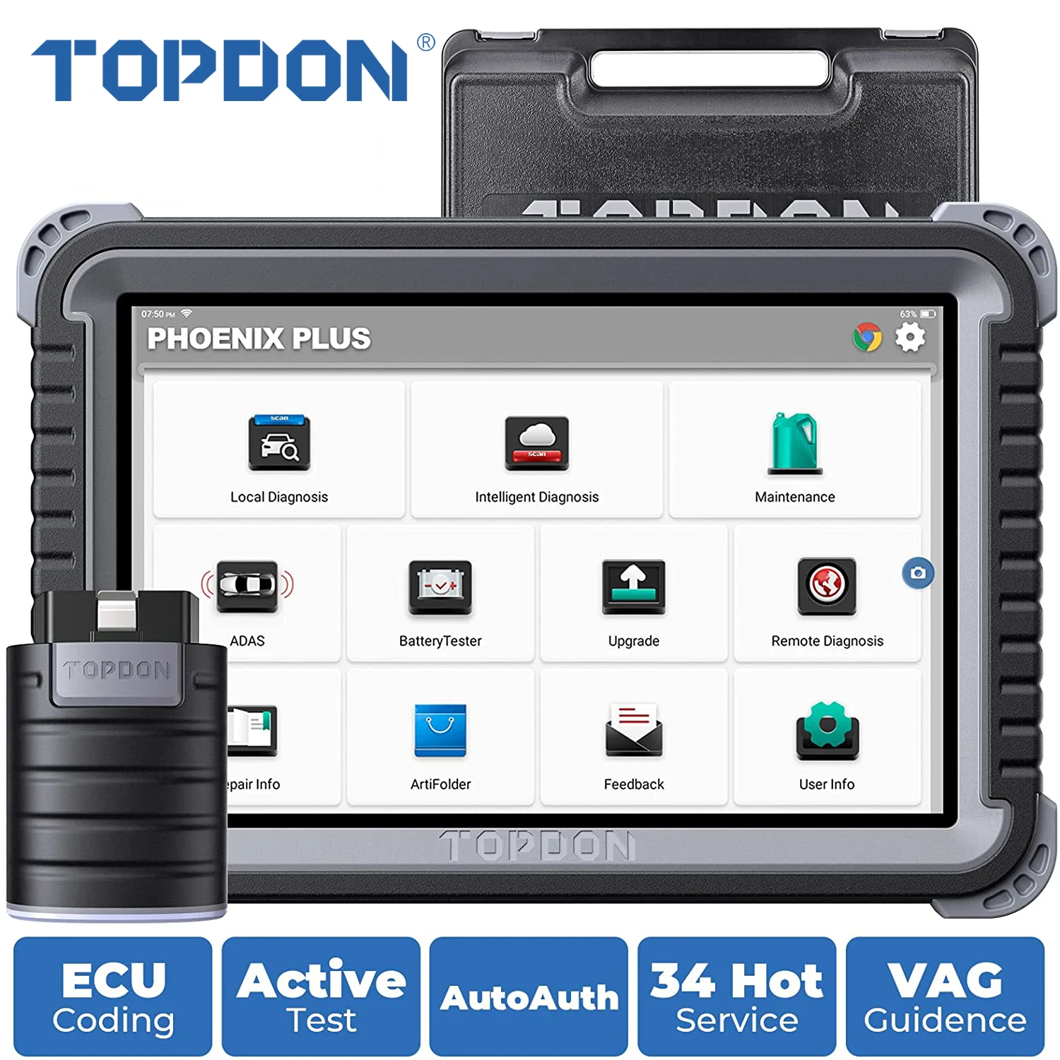 Автомобильный диагностический инструмент Topdon OBD2 считыватель кодов Сканер ECU