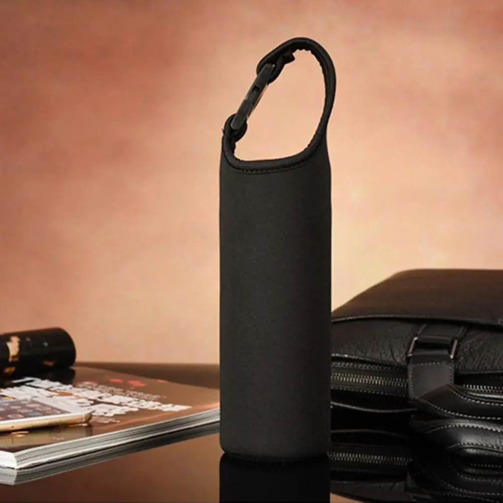 

500ML Water Bottle Sleeve Cover Insulated Waterproof Neoprene Bottle Holder Carrier Buckle Handle Black Protable Cup Wrap Bag