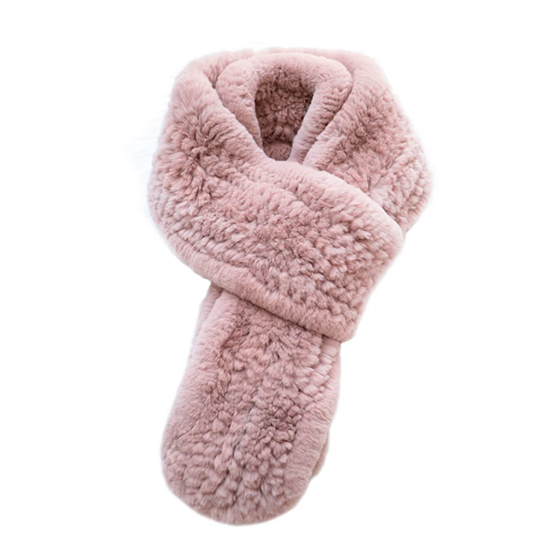 

Fur Scarf 100% Natural Rex Rabbit Fur Muffler Women Fashion Thermal Knitted Neckerchief