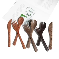 1pcs creative handmade wooden knife spoon fork dinnerware coffee ice cream rice soup teaspoon sets cooking utensil tool catering