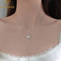 xiyanike silver color double layer butterfly zircon necklace 2021 new female light luxury birthday gift elegant jewelry