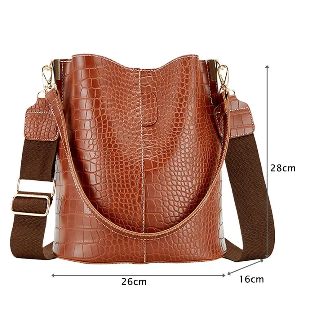 

Retro Alligator Bucket Bags Women Crocodile Pattern Handbag Capacity Casual Crocodile Messenger Bags Ladies PU Shoulder Purse