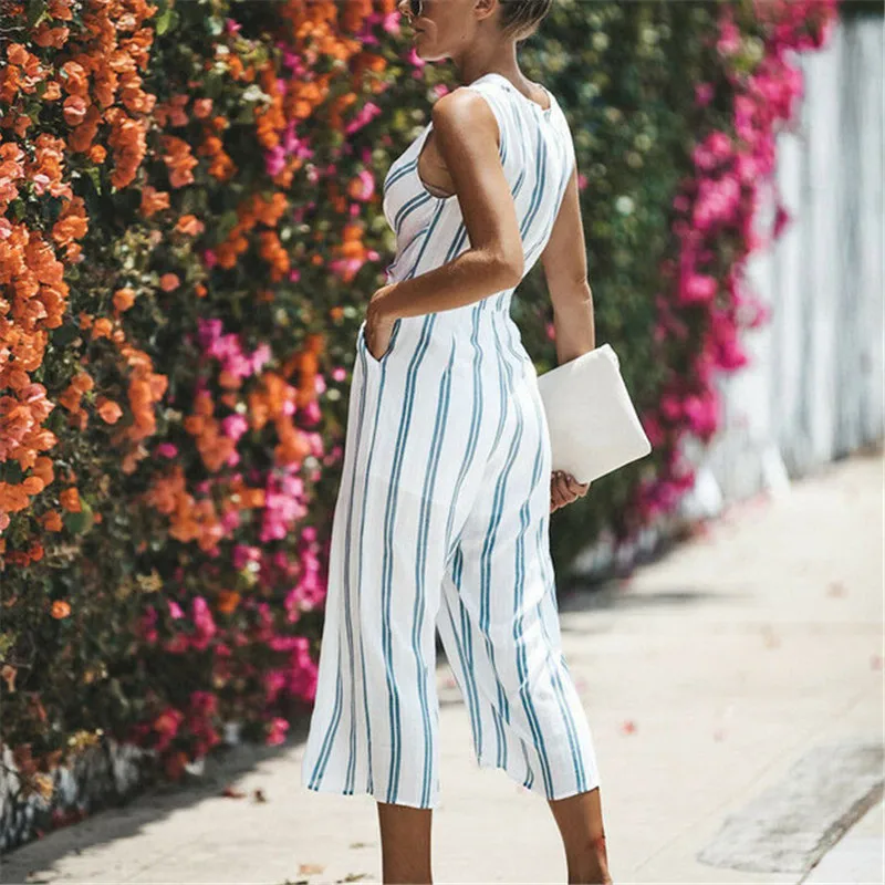 

2020 Fashion Striped Sleeve Jumpsuit Women Clubwear Casual Summer Playsuit Bodycon Party Jumpsuit Romper Ladies Leotard