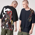 Футболка Harajuku унисекс, Мужская футболка в стиле хип-хоп, с принтом японского аниме, с коротким рукавом, топы, футболки, уличная одежда самурая, FF2690
