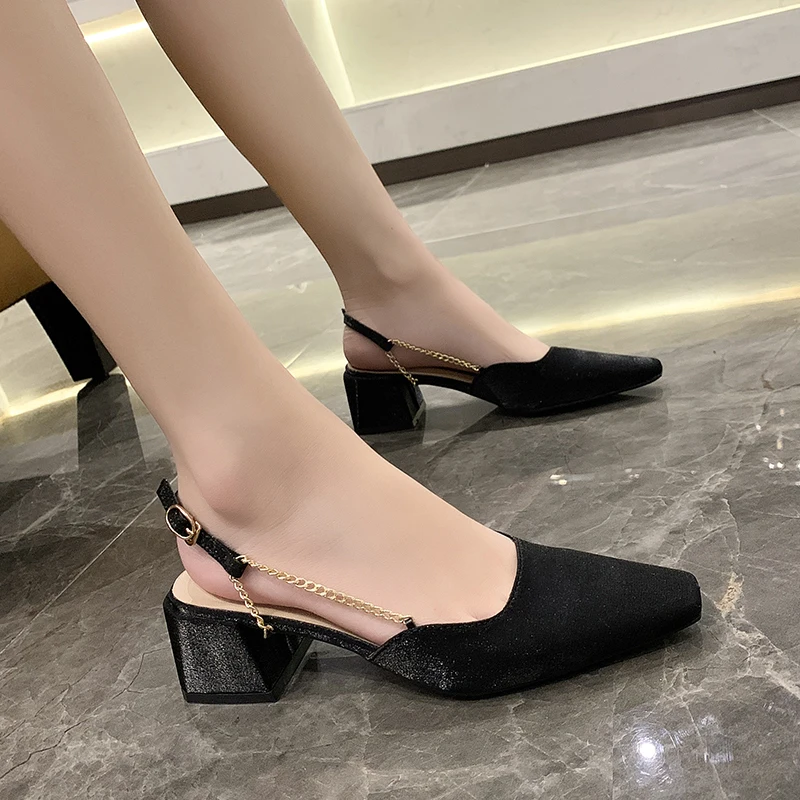 

Clear Heels Closed Toe Sandals Female Shoe 2021 Women's Shallow Mouth Girls High New Comfort Summer Fashion Beige Block Rubber P