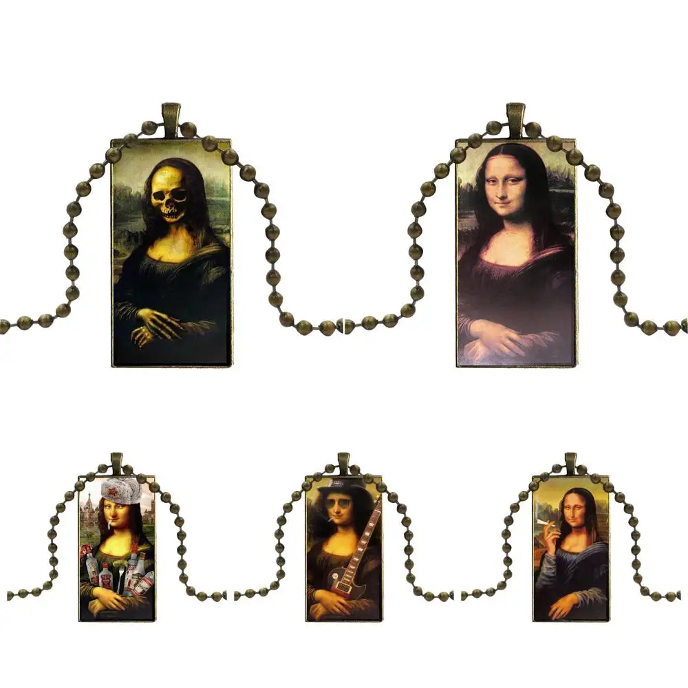 

Оптовая продажа для девочек Mona Lisa смешное Искусство Красочный Милый стеклянный подвесной брелок ожерелье прямоугольное модное ожерелье