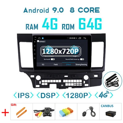 4G64GDSP 1280 canbus 4G 64G Android 9,0 1280*720P Carplay Авто gps радио для Mitsubishi Lancer-ex 2008- мультимедиа DSP ips экран без DVD плеера - Цвет: 4G64GDSP 1280 canbus