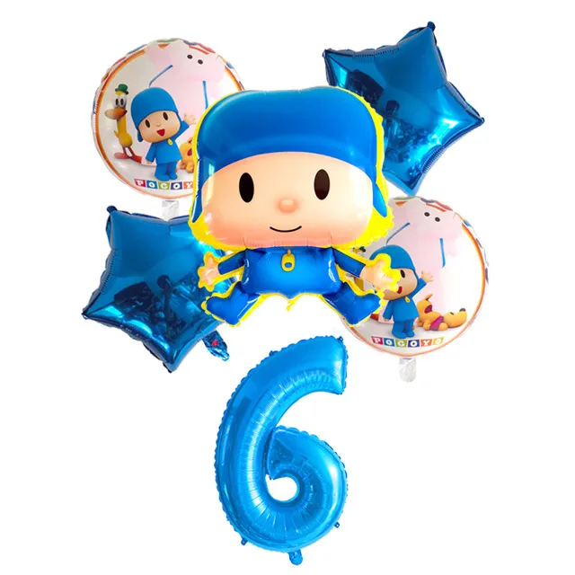 6 шт./партия Pocoyo номер фольги Воздушные шары набор детский душ День Рождения Вечеринка крестины Декор поставки детские игрушечные фигурки из мультфильма globos - Цвет: Серебристый