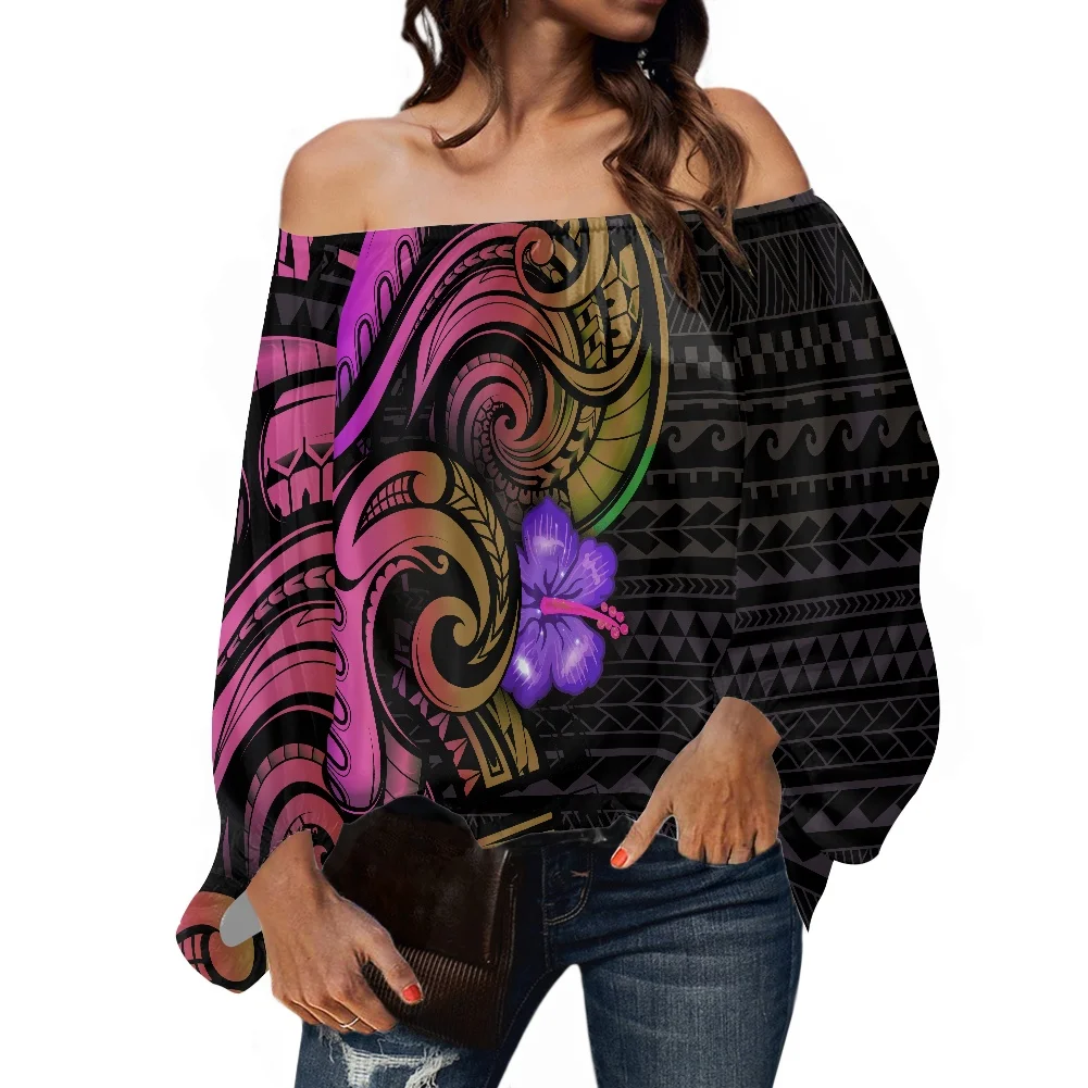 2022 винтажная блузка женский короткий топ с длинным рукавом полинезийский