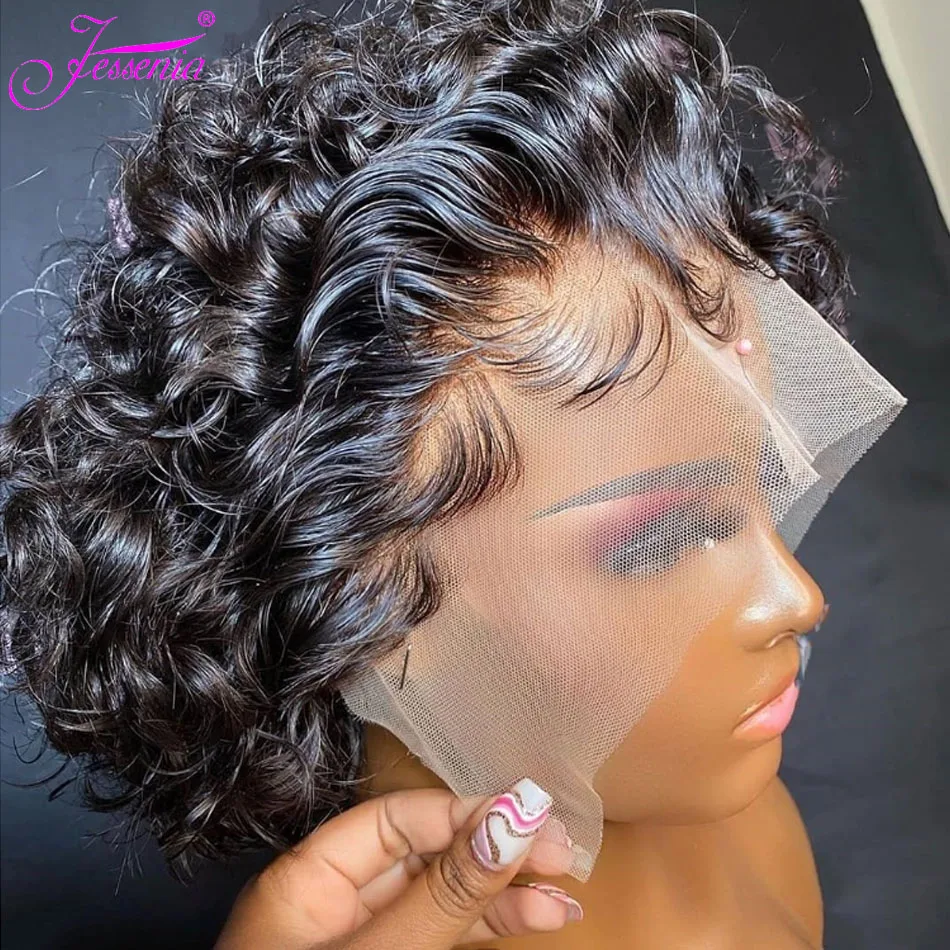 Короткий парик Фея бразильские прозрачные кружевные человеческие волосы парики