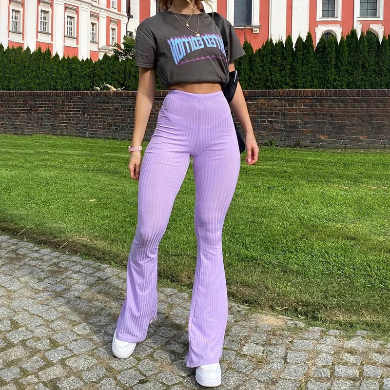 

Брюки-клеш Женские с завышенной талией, пикантные облегающие эластичные брюки пуш-ап в готическом стиле, повседневные Клубные брюки, весна-...