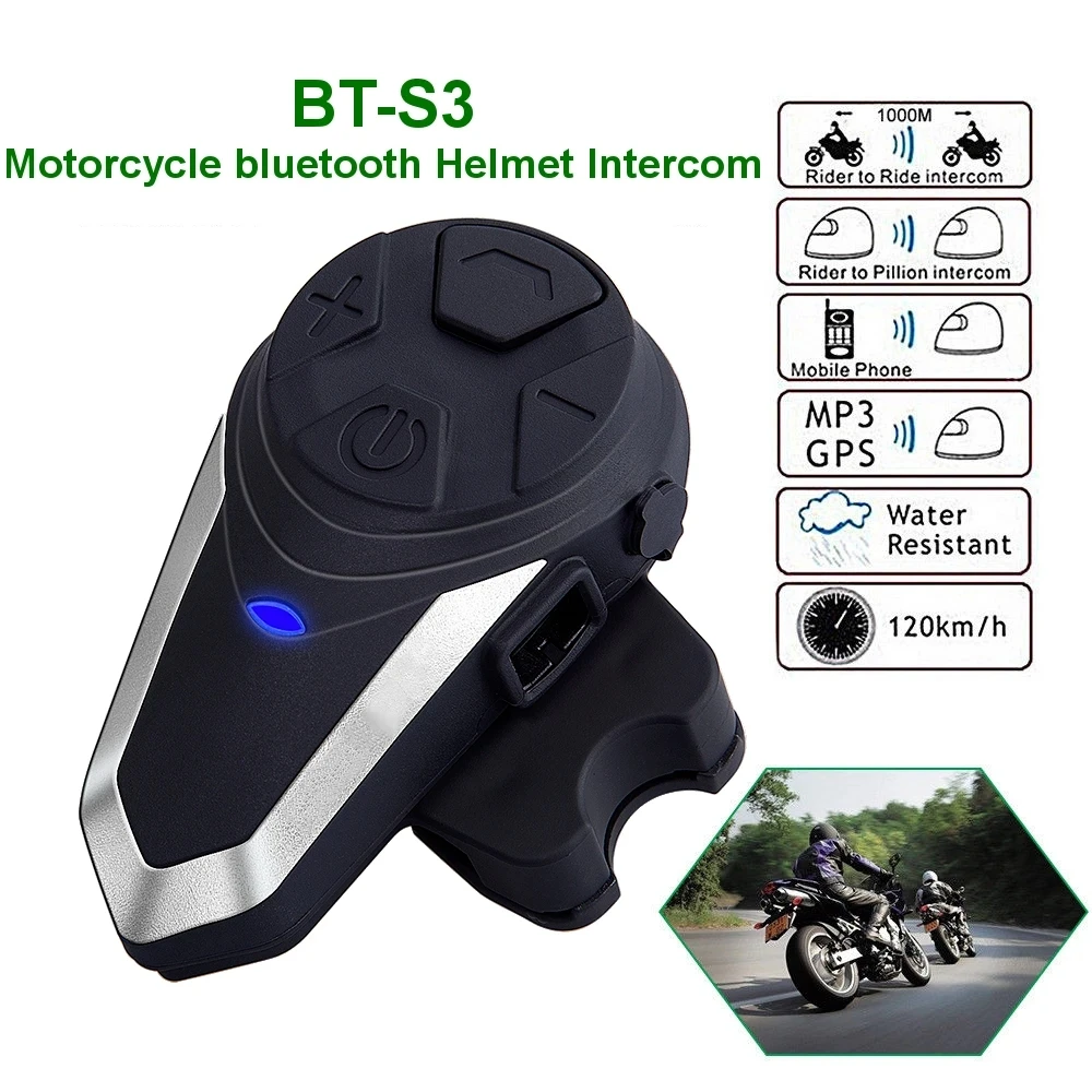 Bluetooth Helmet Intercom BT-S3 IPX7 Waterproof BT 3.0 with FM  BTS3 1200m Headset Motorcycle bluetooth helmet Interphone