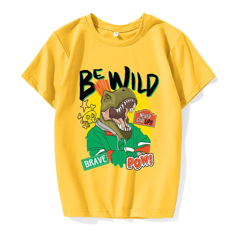 

4-14 Years Old Boys 100% Cotton T-shirt Children O-neck Short-sleeved Cartoon T-shirt Dinosaur Childre Girl Summer Oversized Top