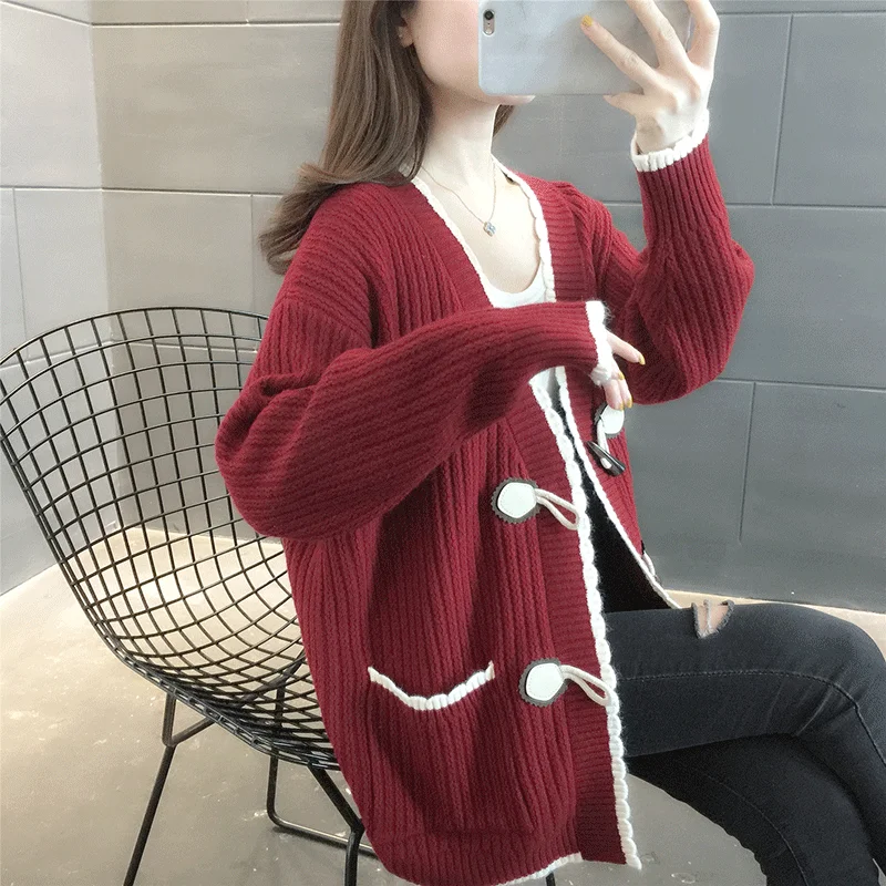 Осенний модный вязаный свитер в стиле пэчворк женский кардиган Свободный