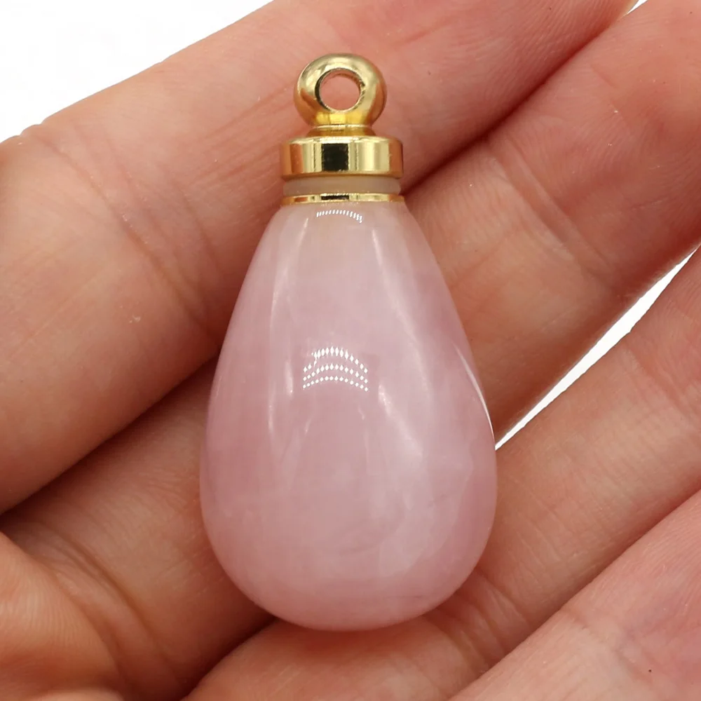 

Natural Gems Stone Essential Oil Diffuser Perfume Bottle Pendants Rose Quartzs Tiger Eye Water Drop Shape for Jewelry Making