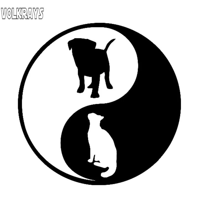 

Оригинальная наклейка Volkrays, собака и кошка Инь Янь, автомобильная виниловая наклейка, водонепроницаемые аксессуары, 12 см * 12 см