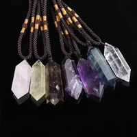 1pc natural pendant amethyst pink crystal obsidian double pointed crystal column pendants power stone rough stone necklace charm