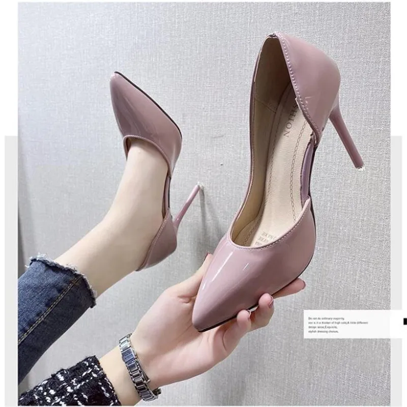 

2020 Super High Women Shoes Pointed Toe Pumps Patent Leather Dress High Heels Boat Wedding Shoes Zapatos Mujer Pattern Red black