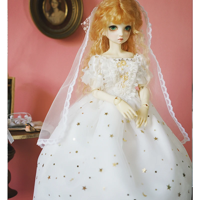 BJD платье белое свадебное со звездами для 1/6 1/4 1/3 кукла аксессуары костюм +