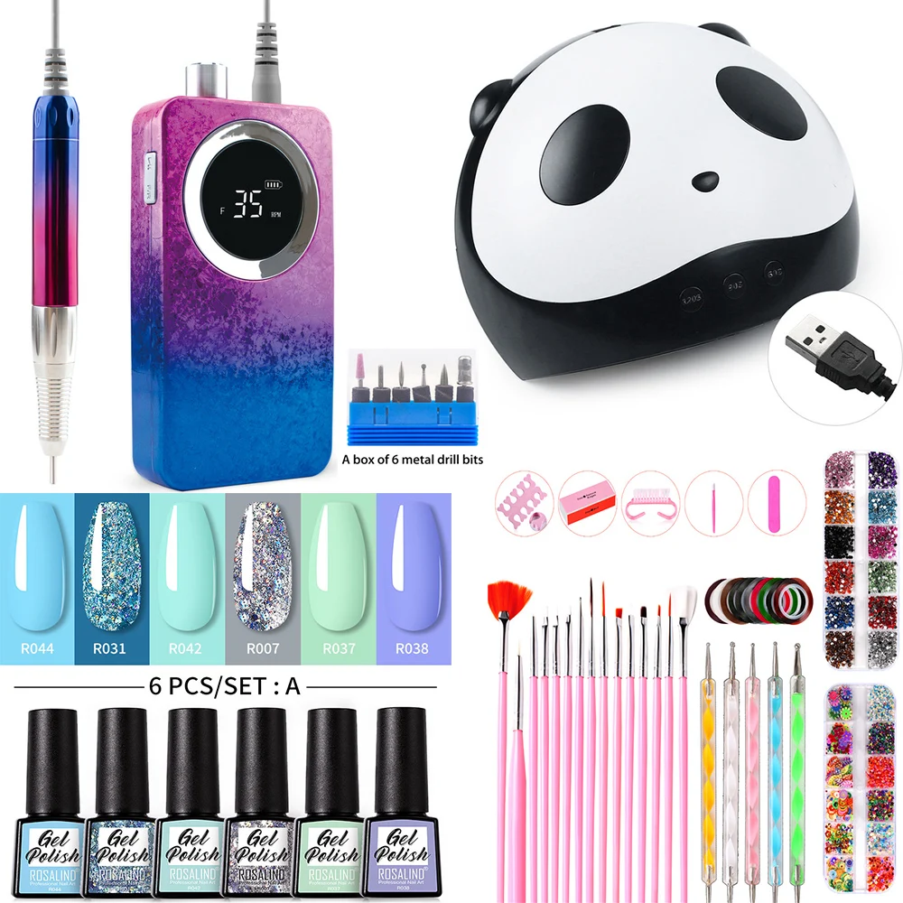 

35000RPM Nail Cordless Machine Electric Manicure Drill Nail Dryer Wireless Polish File Pedicure Chargable Complete Polygel Kit