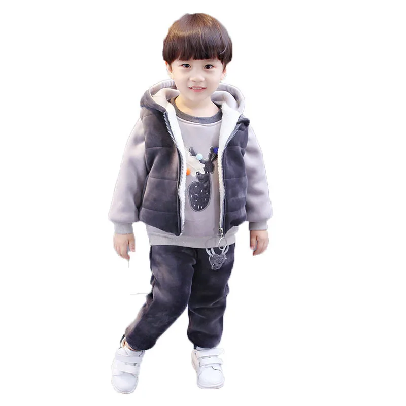 

Children's Winter Suit Girl's Velvet Thick Clothes Three Pieces Suits Cotton-padded Boy Girls Set