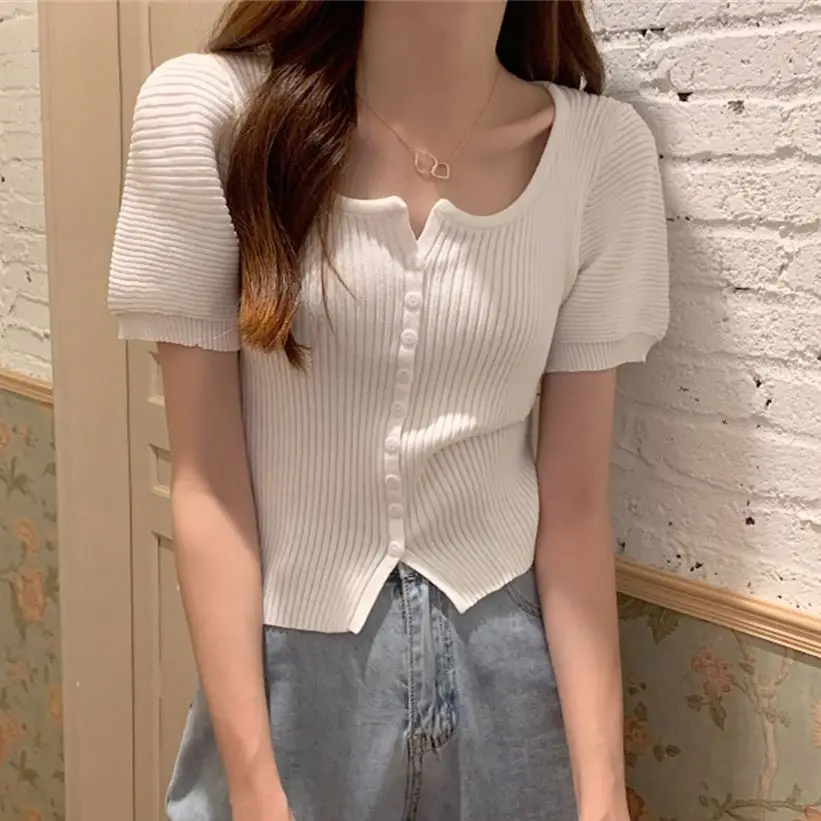 

Женский трикотажный кардиган с короткими рукавами Alien Kitty, однотонный облегающий свитер в офисном стиле ретро, 8 цветов, подходящий ко всему, ...