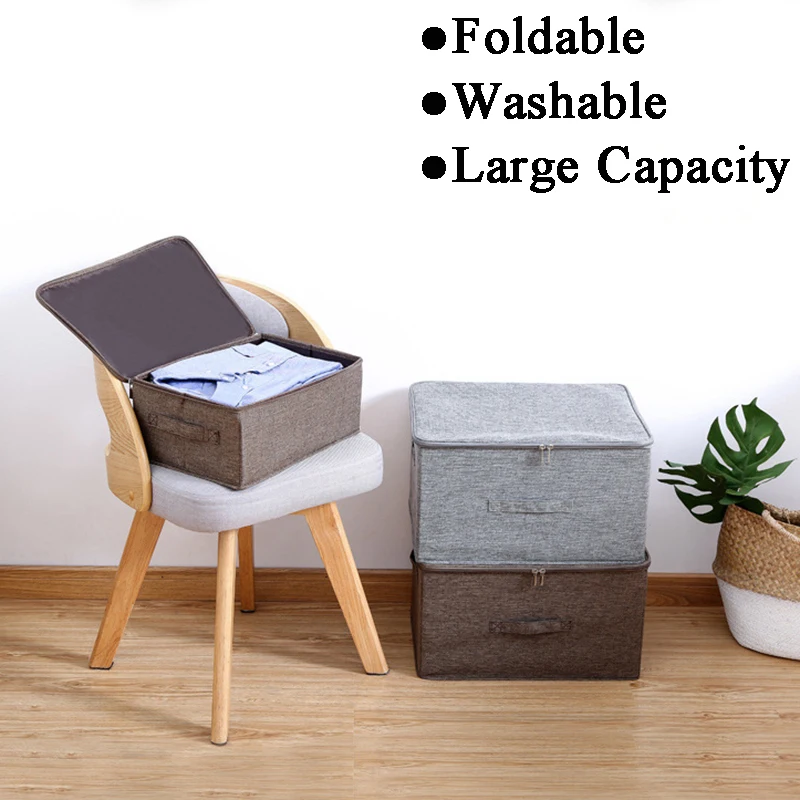 

Cotton Linen Storage Box Washable Foldable Clothes Organizer With Lid Stackable Toys Book Sundries Storage Basket Home Organizer